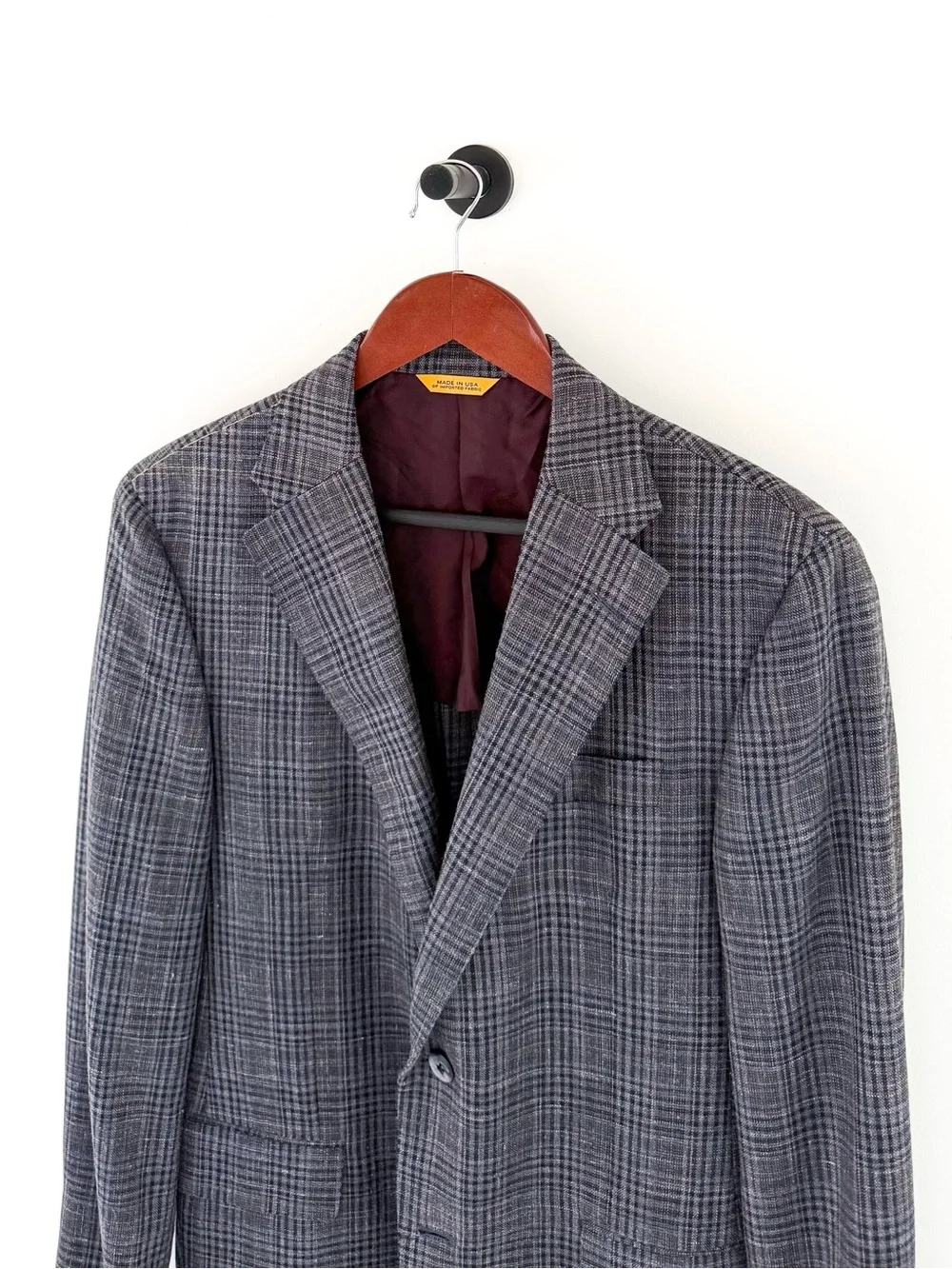 NEW Hickey Freeman Wool Silk Linen Gray Blue Plaid Blazer Sport Coat 40R Men's
